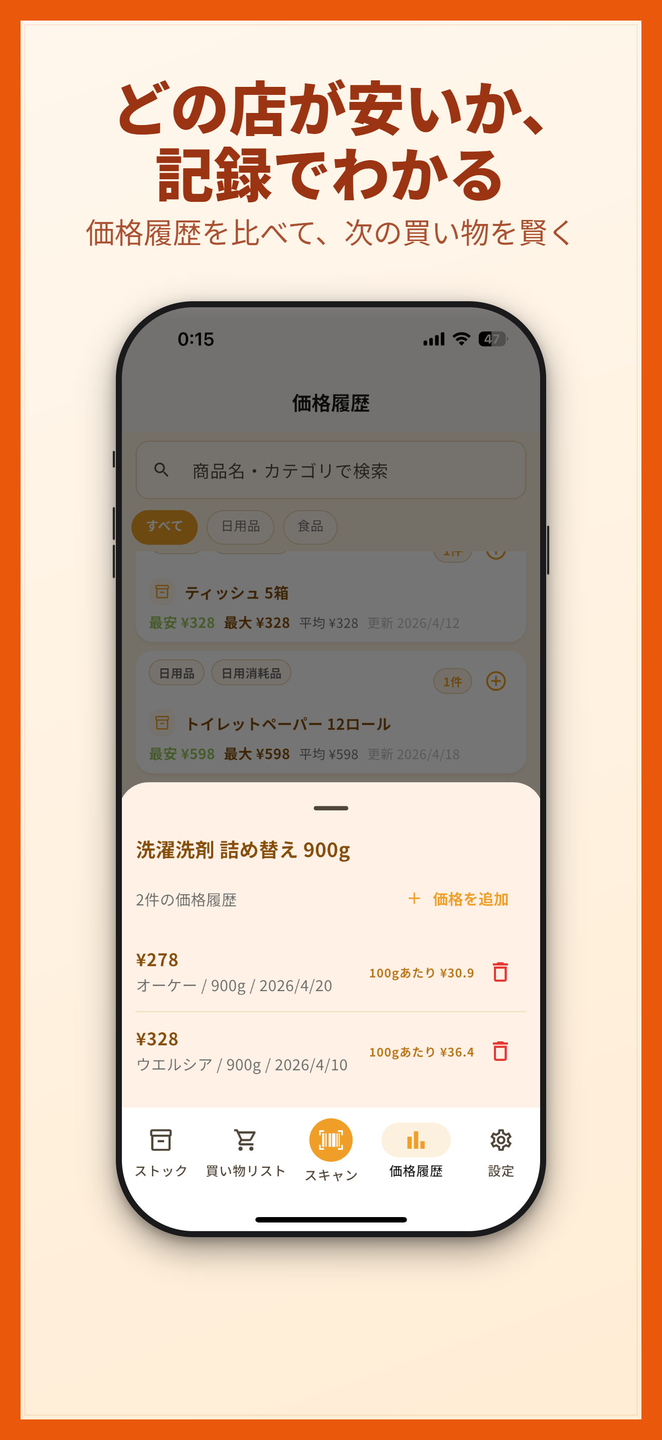 価格履歴画面